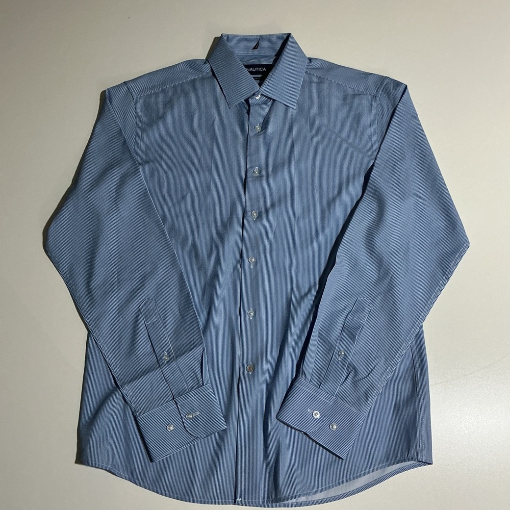 Nautica Men's Slim Fit Blue Pinstripe Shirt 15-15 1/2